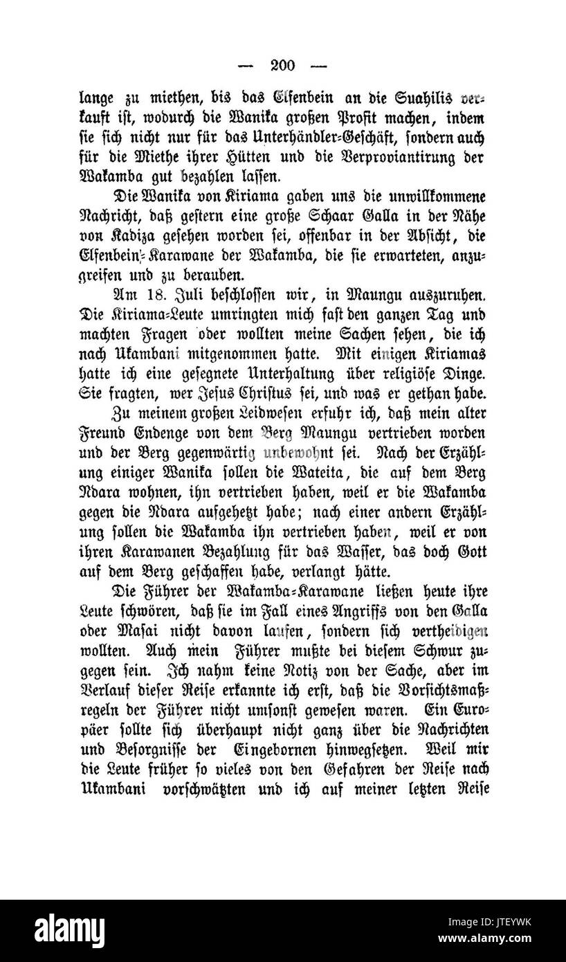 Cette page tirée de 'Reisen in Ostafrika' (voyages en Afrique de l'est) de Johann Krapf documente le voyage de l'auteur et ses observations des paysages, des cultures et des communautés d'Afrique de l'est au XIXe siècle. Banque D'Images