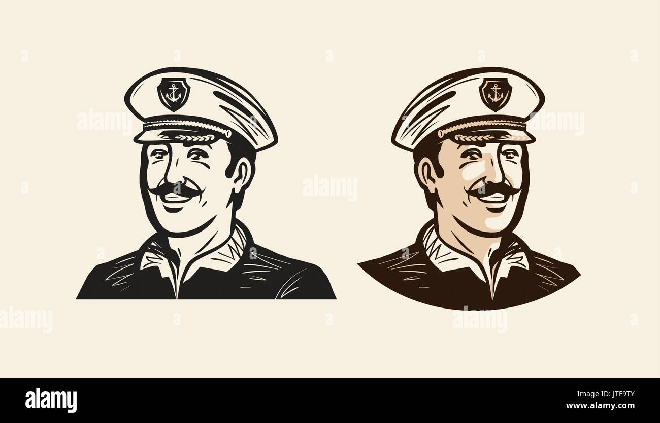 Portrait of smiling capitaine. Marin, marin croquis. Vintage vector illustration Illustration de Vecteur