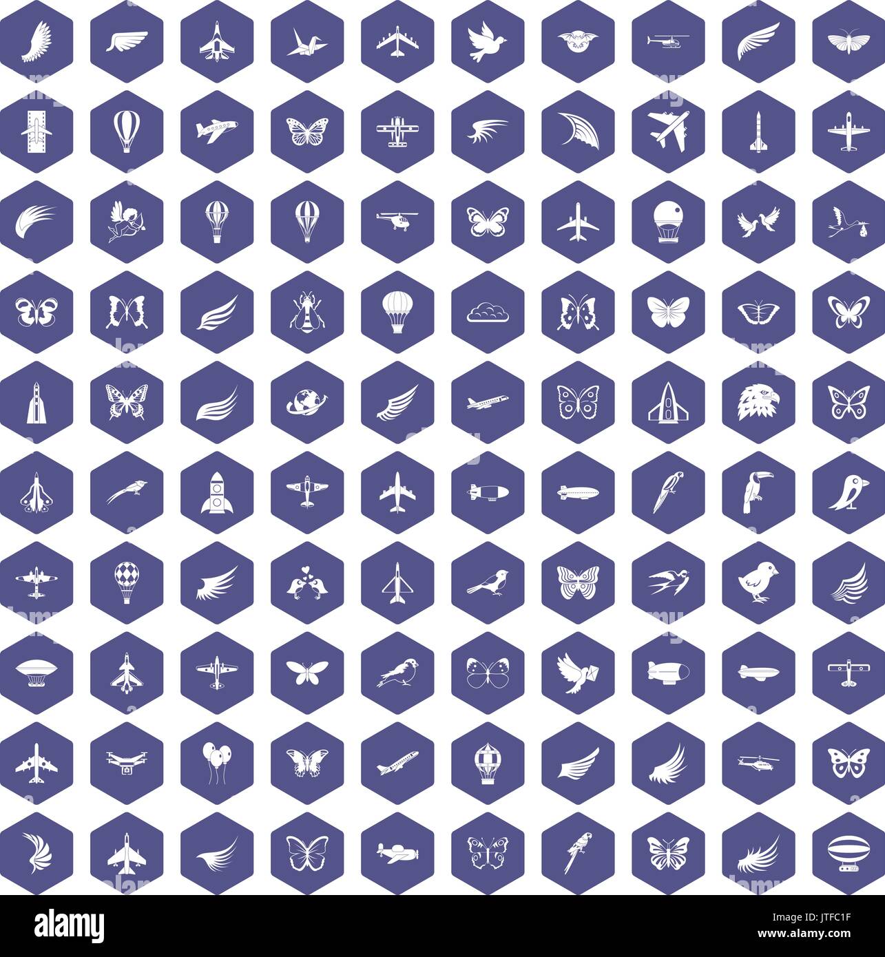 100 icônes fly purple hexagonale Illustration de Vecteur