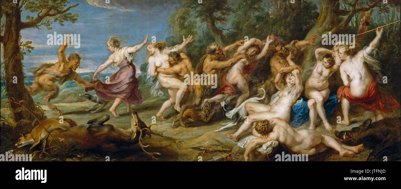 Peter Paul Rubens Diane et ses nymphes surprises par les faunes (Prado) Banque D'Images