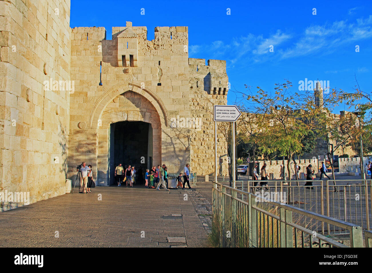 Jérusalem, Israël, le 24 octobre 2013, vue extérieure de la porte de Jaffa à l'extérieur de l'enceinte de la vieille ville de Jérusalem, Israël. Banque D'Images