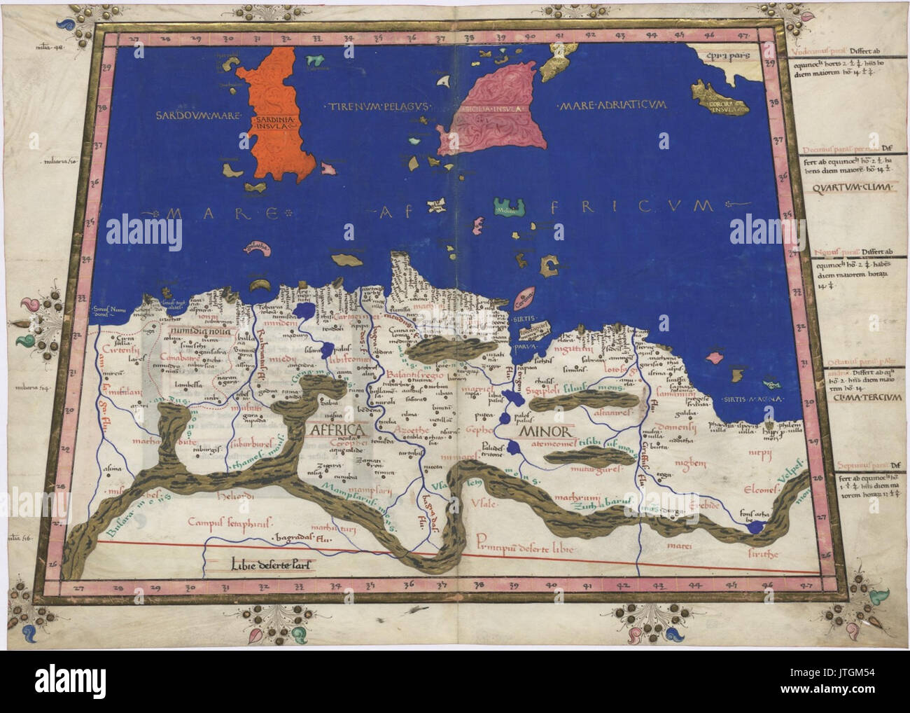 Cosmographia de Ptolémée 1467 Afrique centrale du nord Mer Méditerranée Banque D'Images