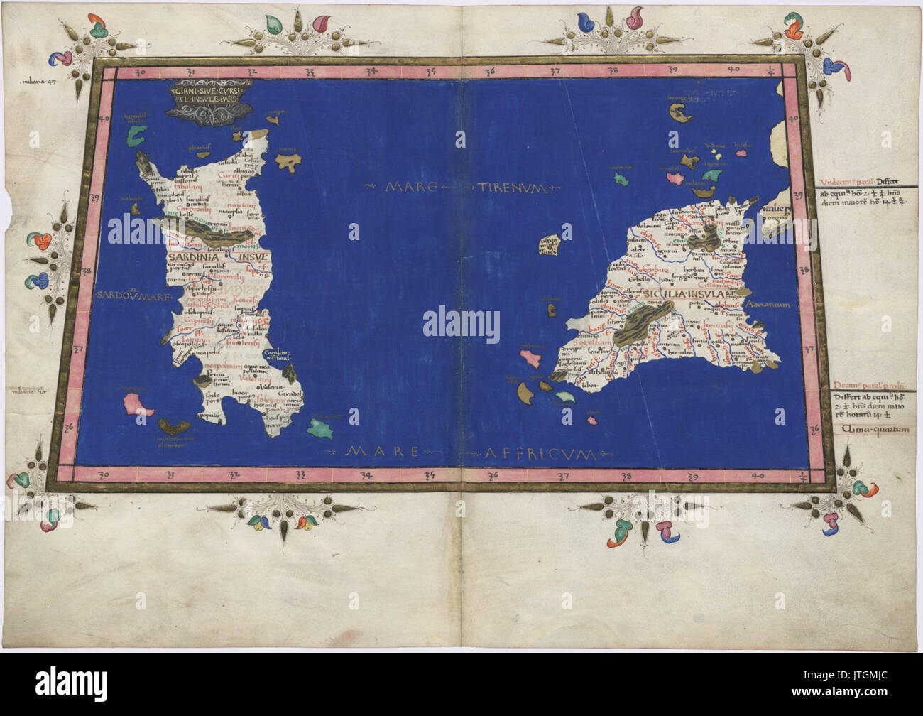 Cosmographia de Ptolémée 1467 Sardaigne Sicile Banque D'Images