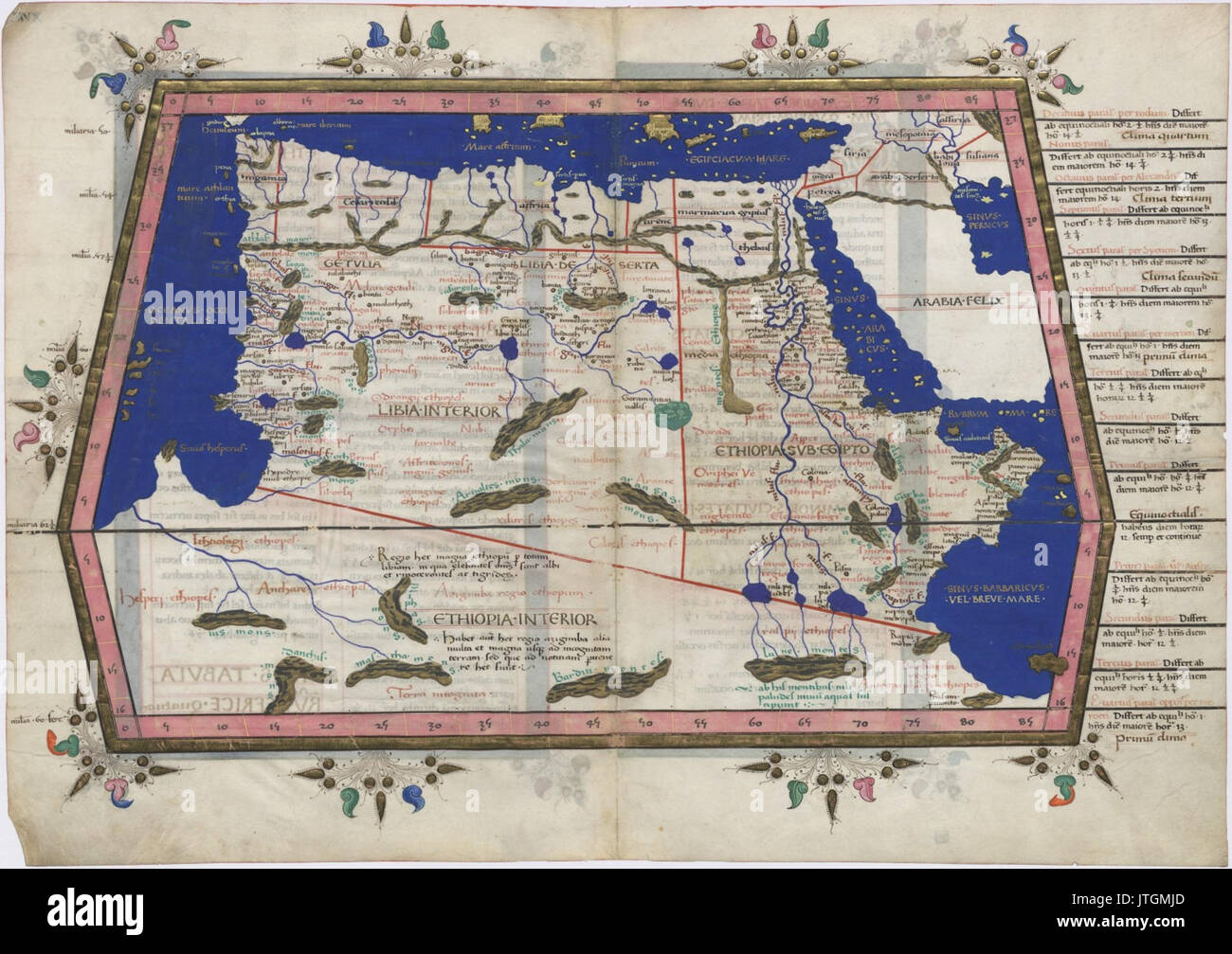 L'Afrique du Nord 1467 Cosmographia de Ptolémée Banque D'Images