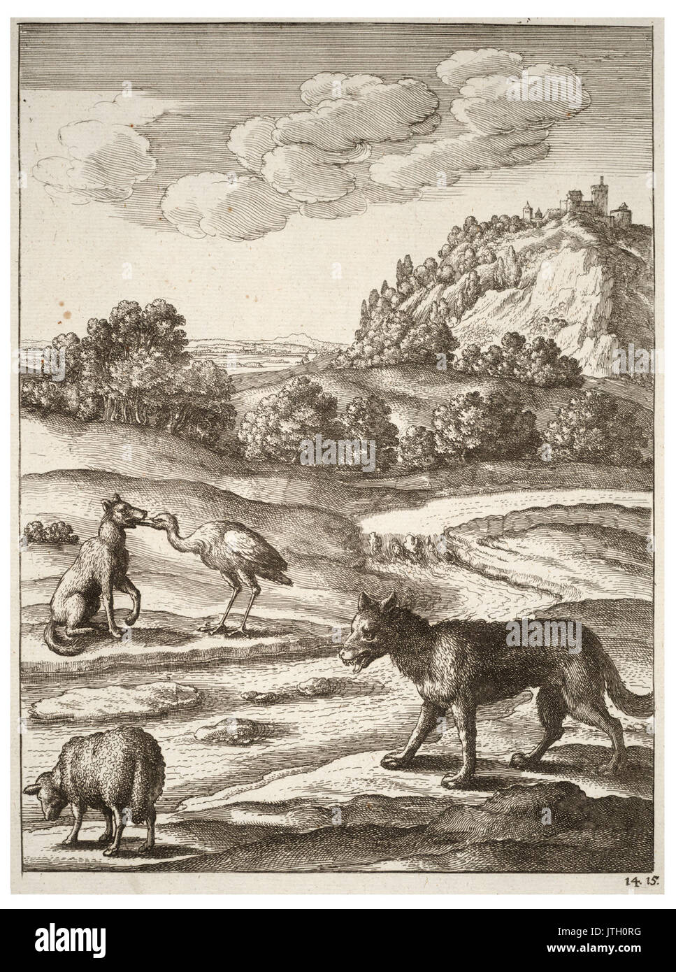 Place Wenceslas Hollar le loup, l'agneau, et la grue Banque D'Images