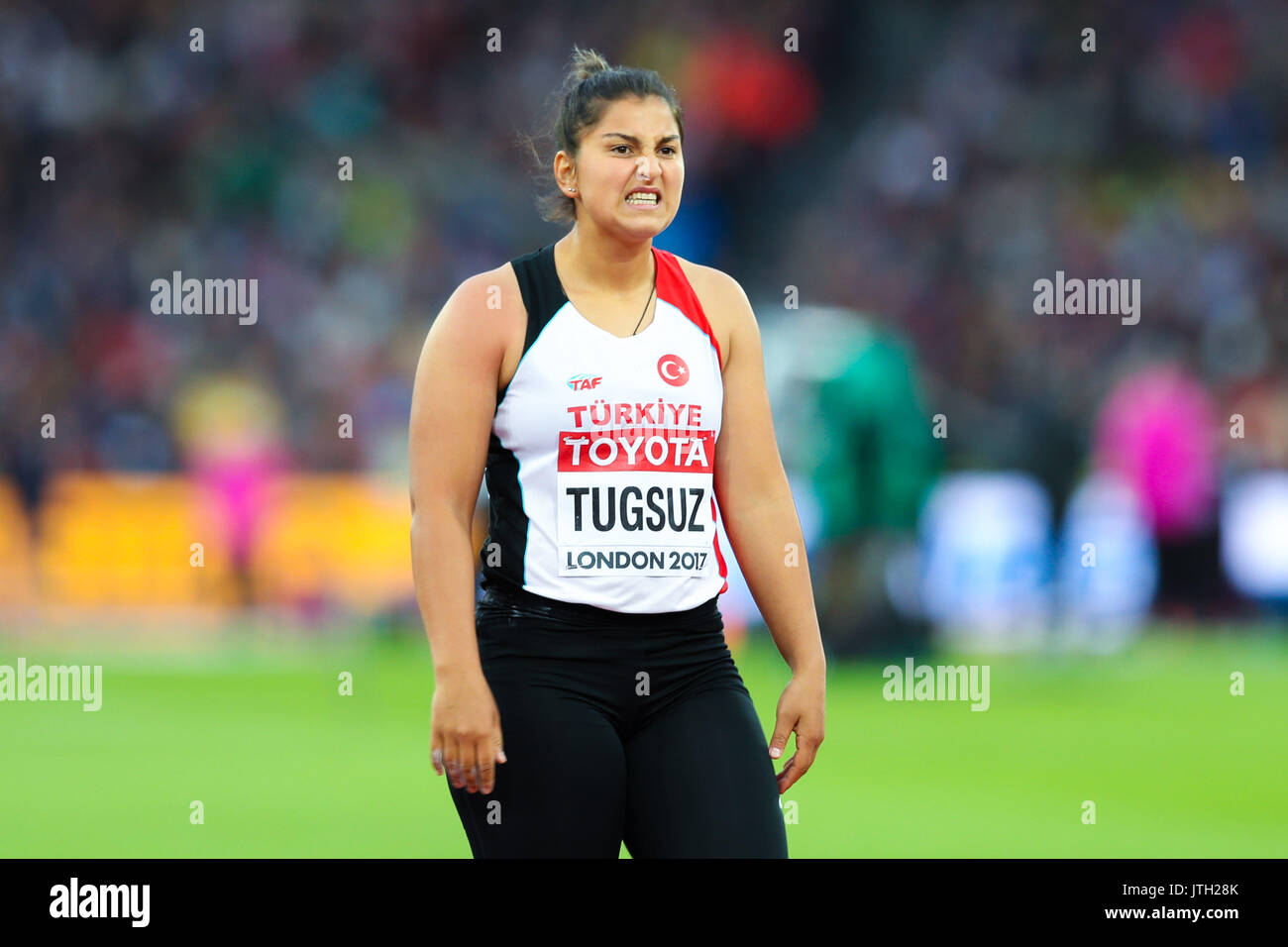 Londres, Royaume-Uni. Le 08 août, 2017. Londres, le 08 août 2017 . Tugsuz Eda, la Turquie, dans le women's final javelin sur jour 5 de l'IAAF 2017 Championnats du monde de Londres au London Stadium. Crédit : Paul Davey/Alamy Live News Banque D'Images