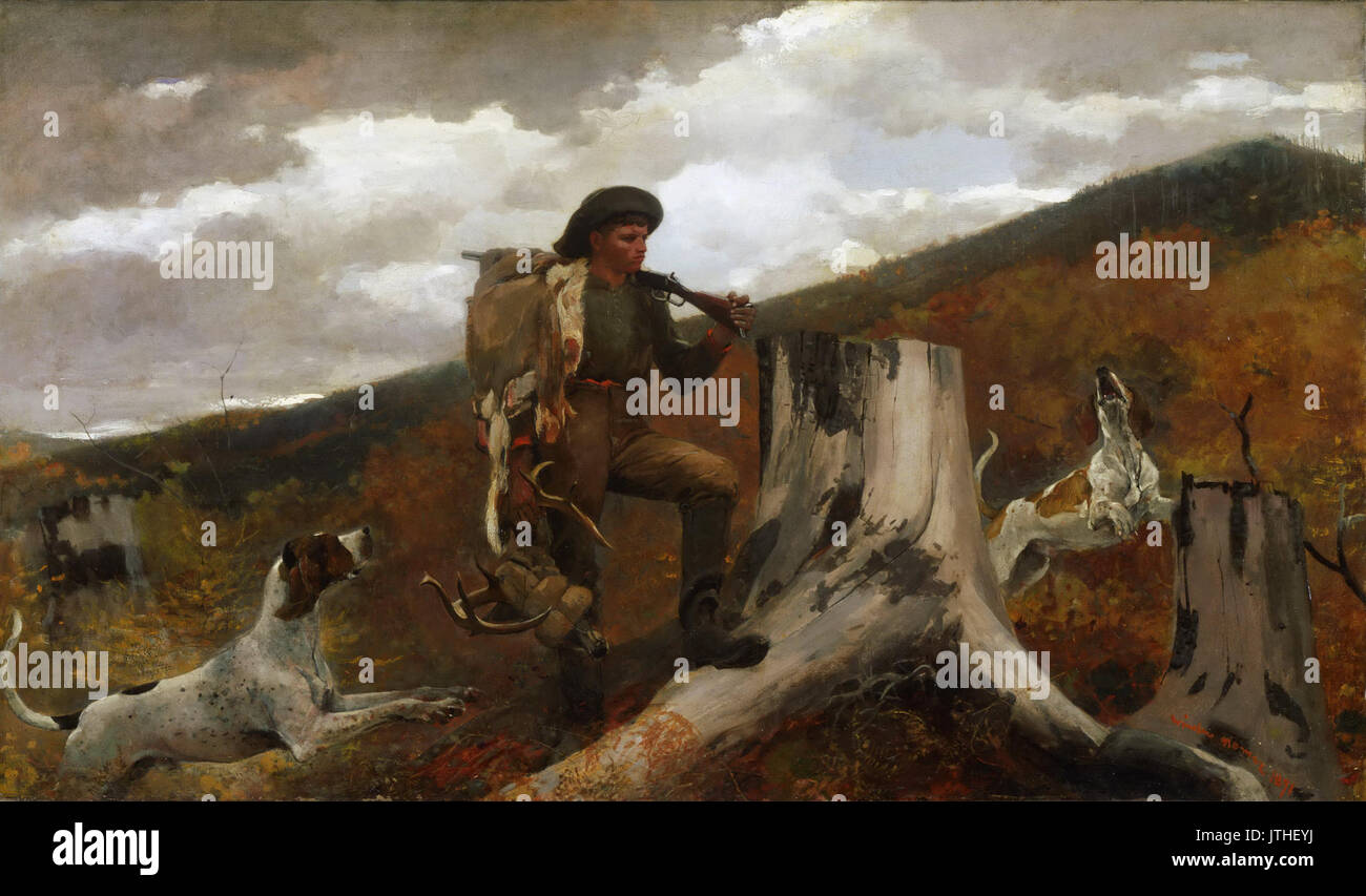 Winslow Homer un Chasseur et chiens Banque D'Images