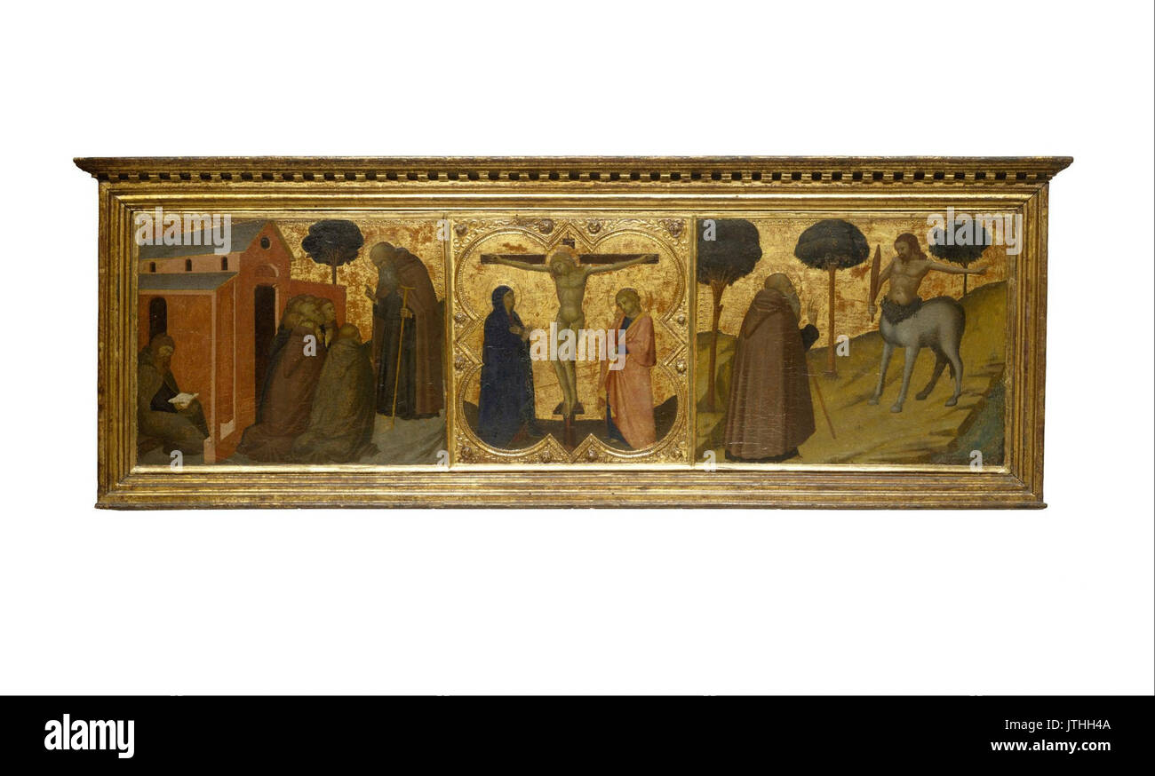 Saint Antoine Abbé italien inconnu ; prêcher Christ en croix avec la Vierge et Saint Jean, Saint Anthony Abb... Banque D'Images Saint Antoine Abbé italien inconnu ; prêcher Christ en croix avec la Vierge et Saint Jean, Saint Anthony Abb... Banque D'Images