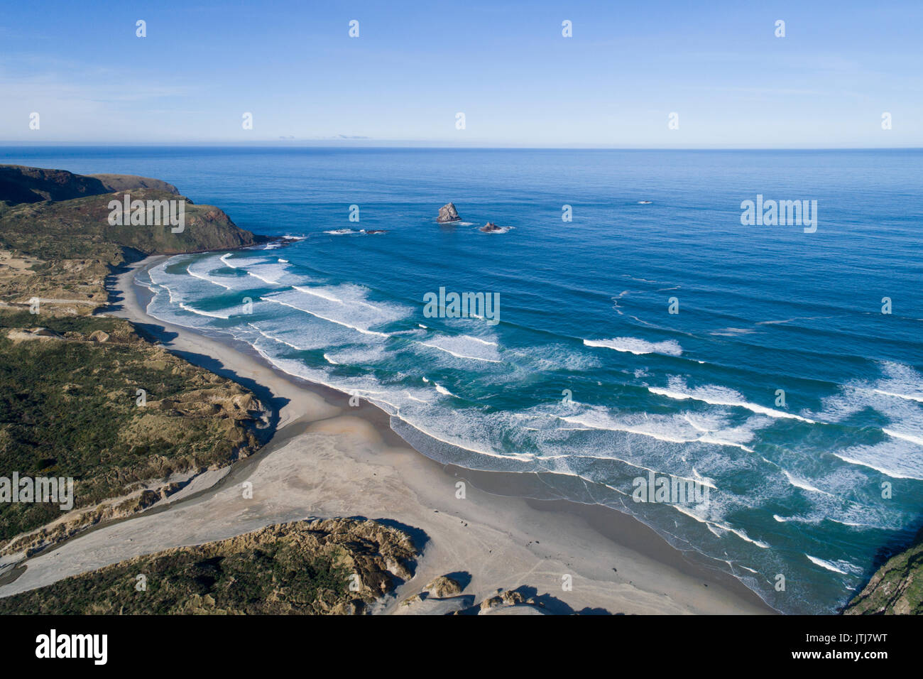 Phlébotome Bay, péninsule d'Otago, Dunedin, Otago, île du Sud, Nouvelle-Zélande - Antenne de drone Banque D'Images