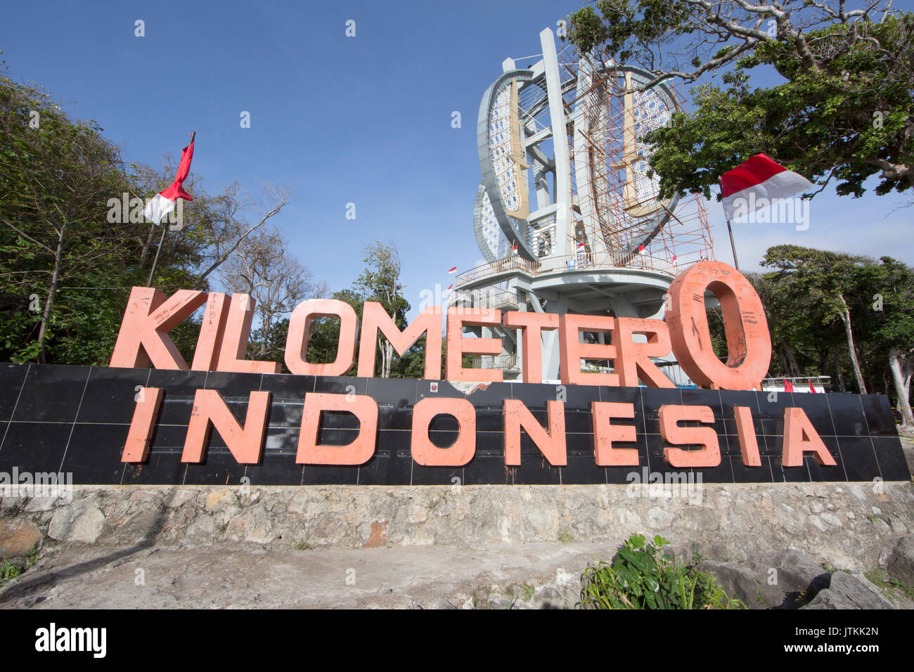 Kilomètre Zéro signe en pointe nord de l'Indonésie, Pulau Weh, Aceh Banque D'Images