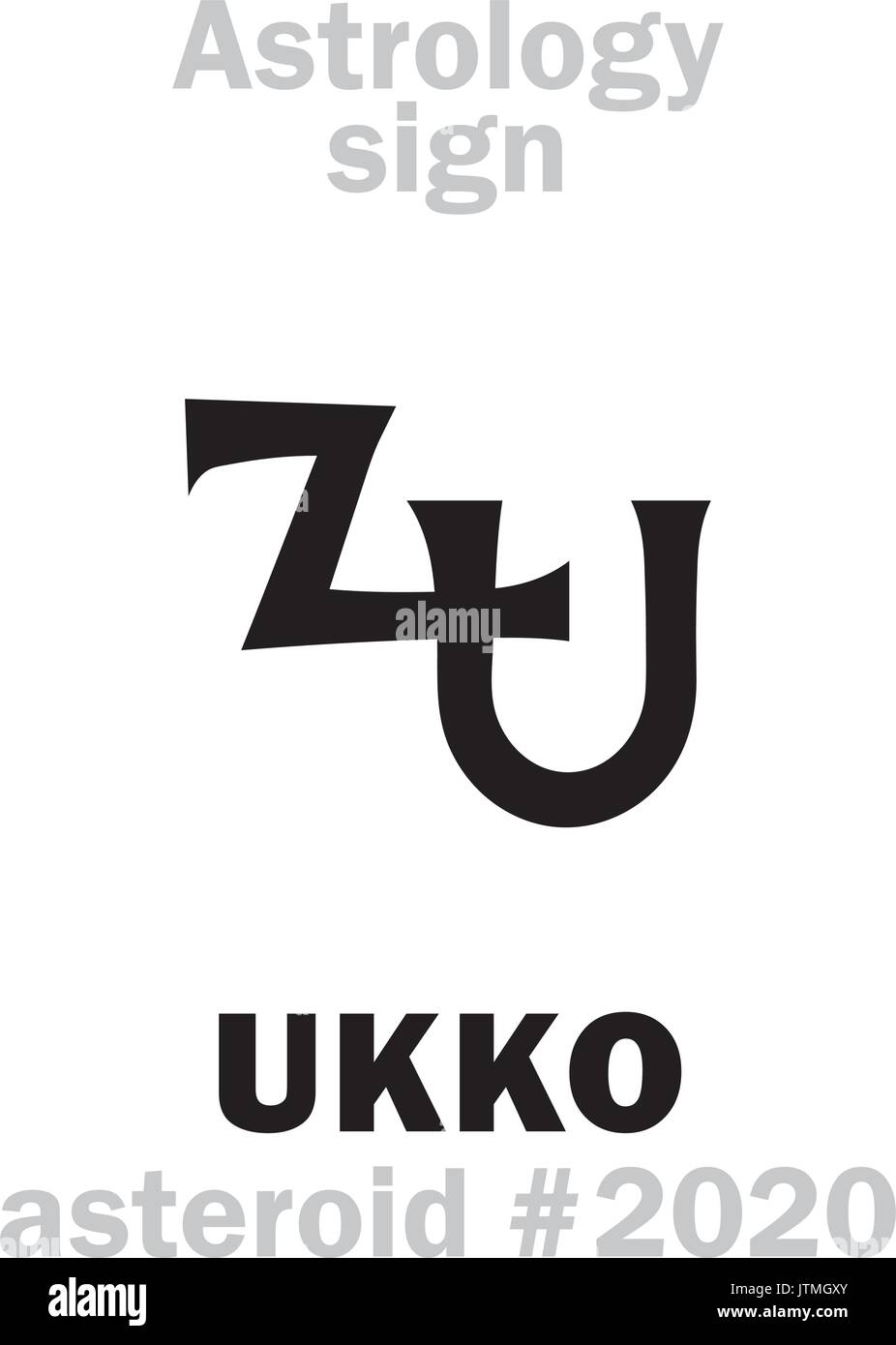 Alphabet d'astrologie : UKKO, astéroïde # 2020. Caractères hiéroglyphes signe (symbole unique). Illustration de Vecteur