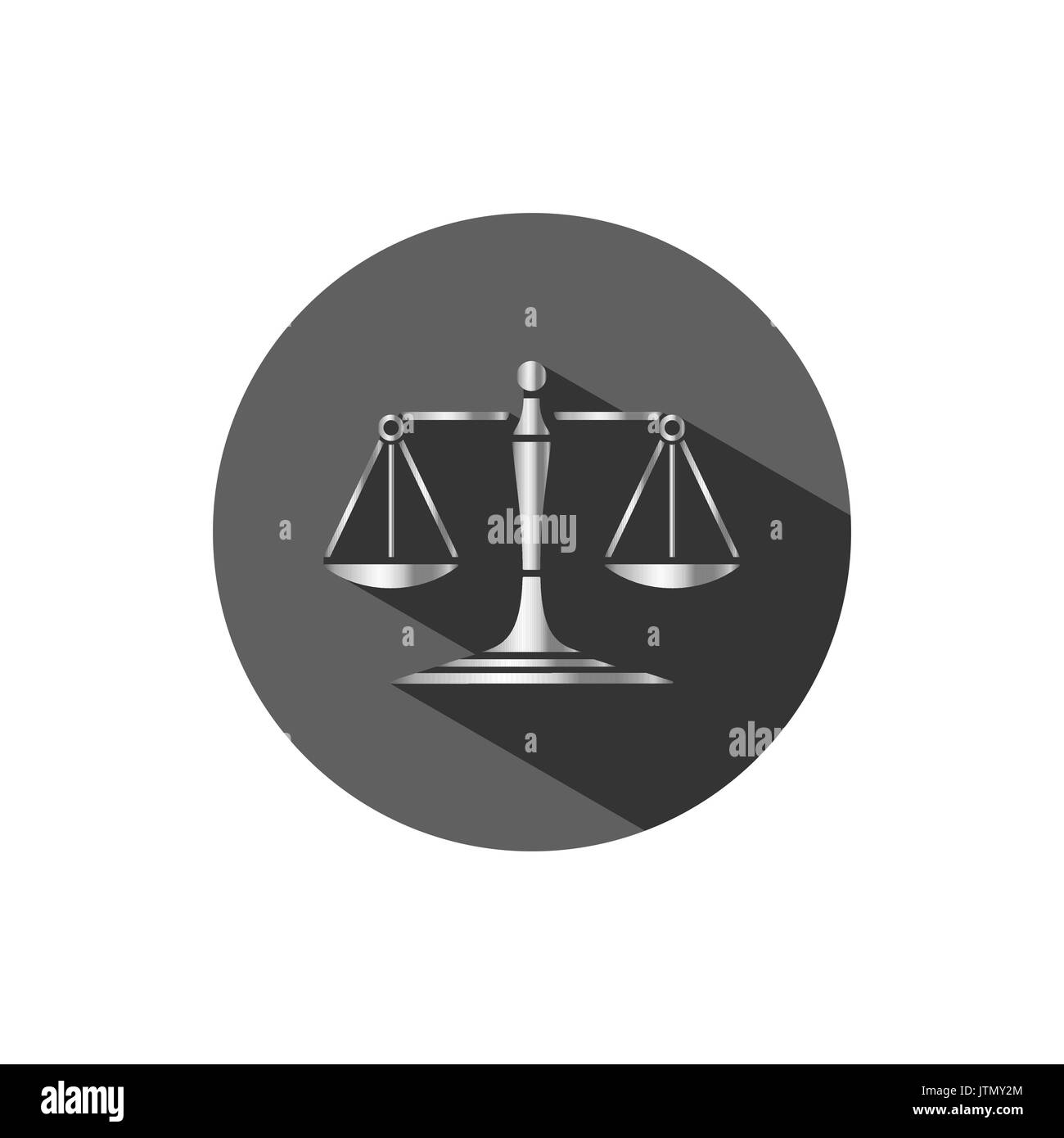 L'icône d'argent balance de la justice avec l'ombre sur un cercle foncé Illustration de Vecteur