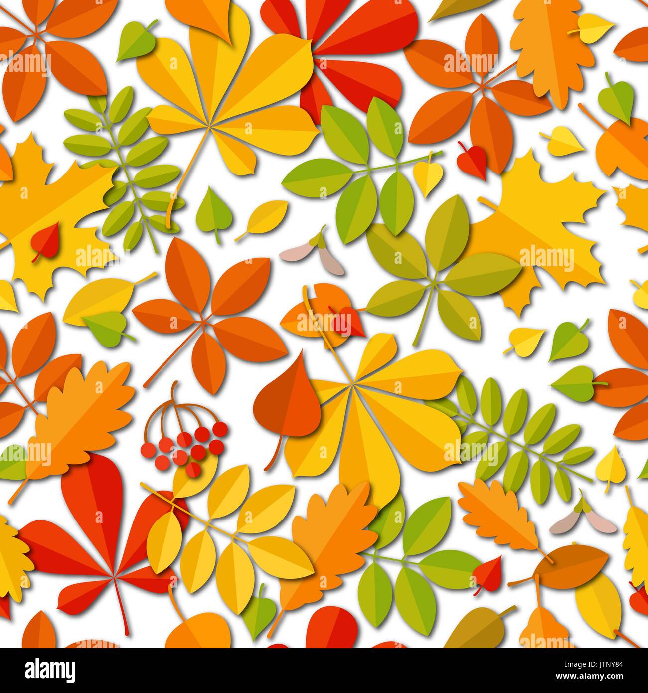 Modèle sans couture automne feuille tombante isolé sur fond blanc. Illustration de Vecteur