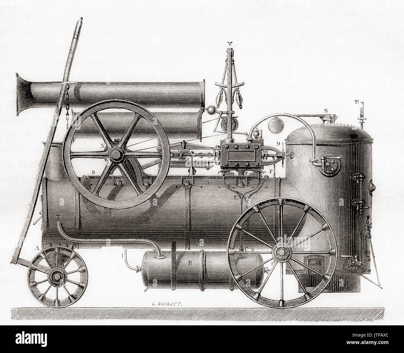 Un moteur à vapeur construit en France par la société M. Cail et Cie au 19e siècle. De : Les merveilles de la science, publié en 1870. Banque D'Images