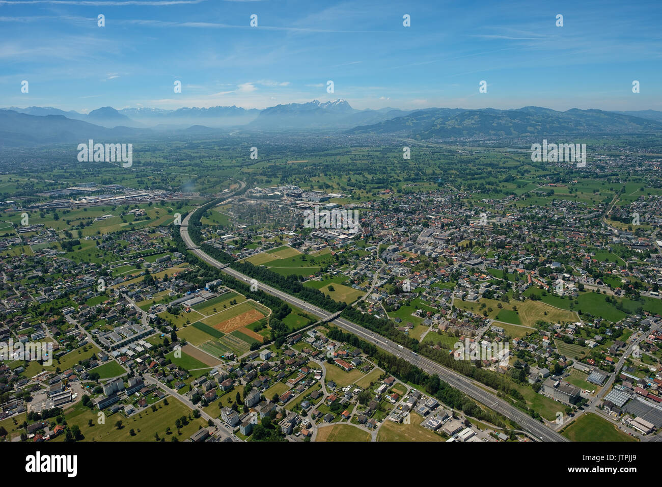 Vue aérienne de Bregenz, Dornbirn et fort avec Säntis en Suisse Banque D'Images