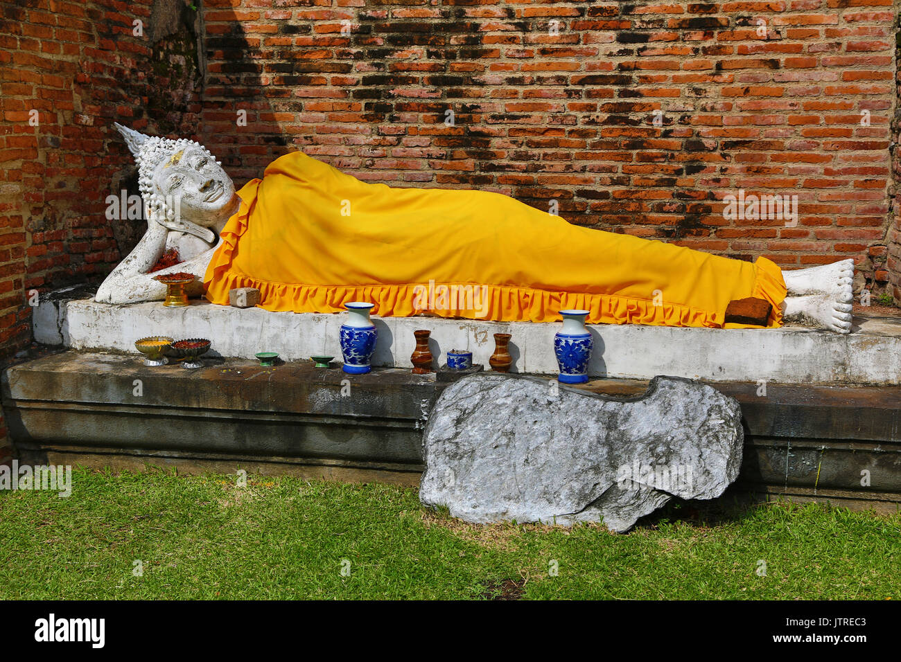 Statue de Bouddha couché du Wat Yai Chaimongkol Temple, Ayutthaya, Thaïlande Banque D'Images