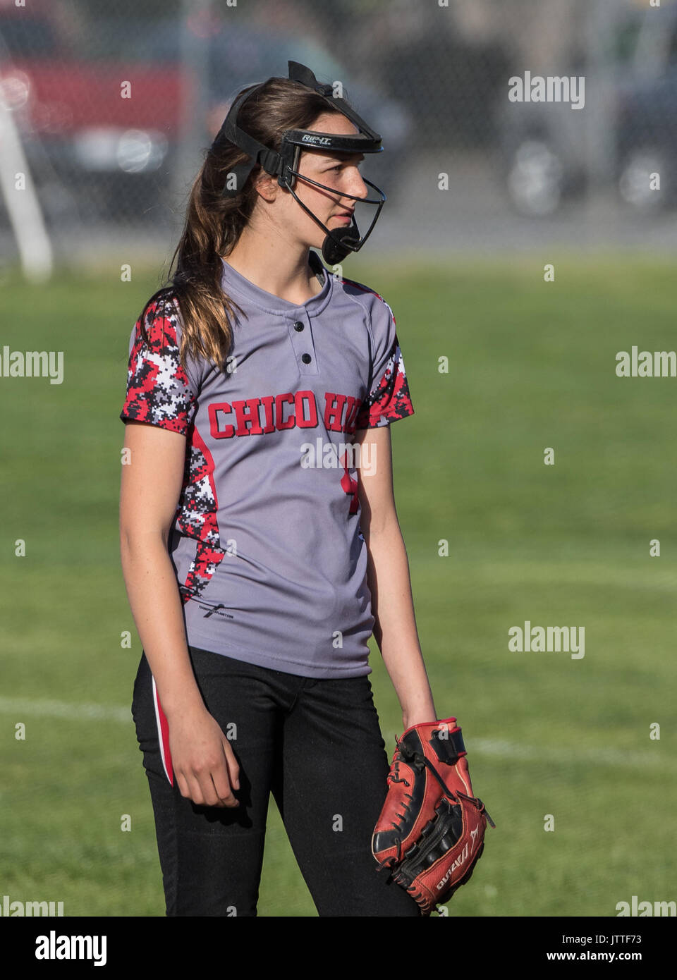 Action de softball avec Foothill vs Chico High School à Chico, Californie. Banque D'Images