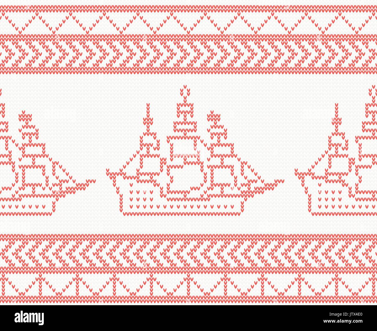 Navire en tricot motif transparent de couleur rouge. Vector Illustration. Illustration de Vecteur