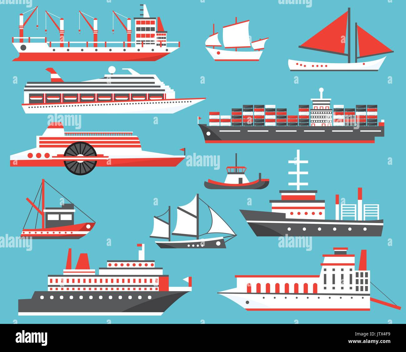 Jeu de navires. Navire de croisière, Yacht, vraquiers et de voilier. Vector Illustration. Illustration de Vecteur