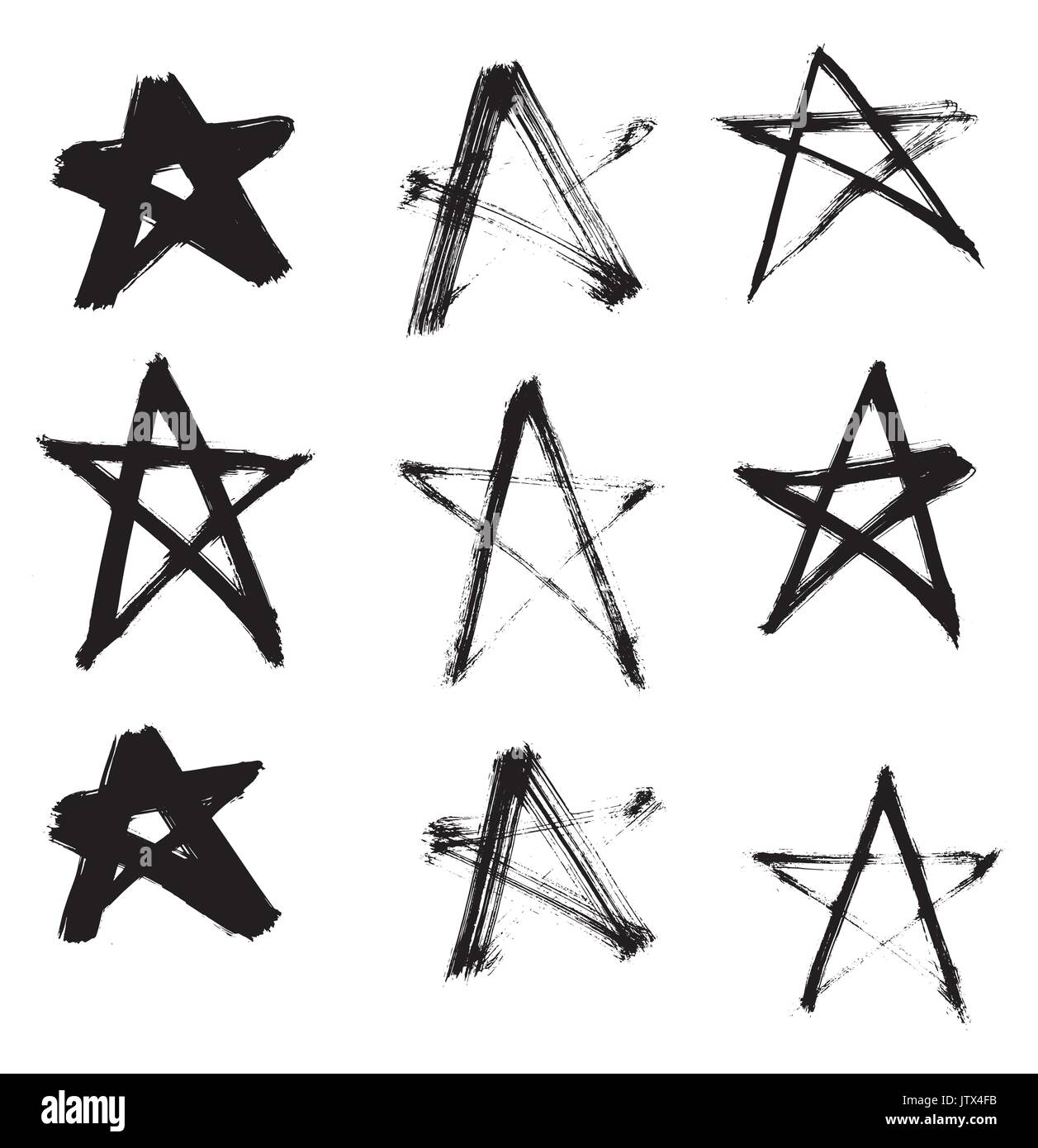 Stars Hand Drawn Set isolé sur fond blanc. Vector Illustration. Illustration de Vecteur