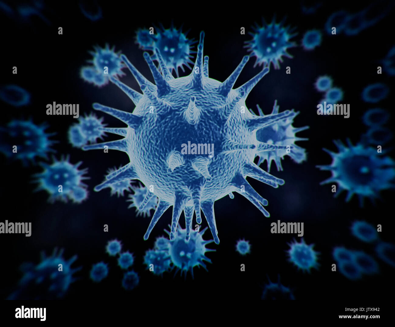 Grand groupe de virus bleu vue microscopique des cellules close up Banque D'Images