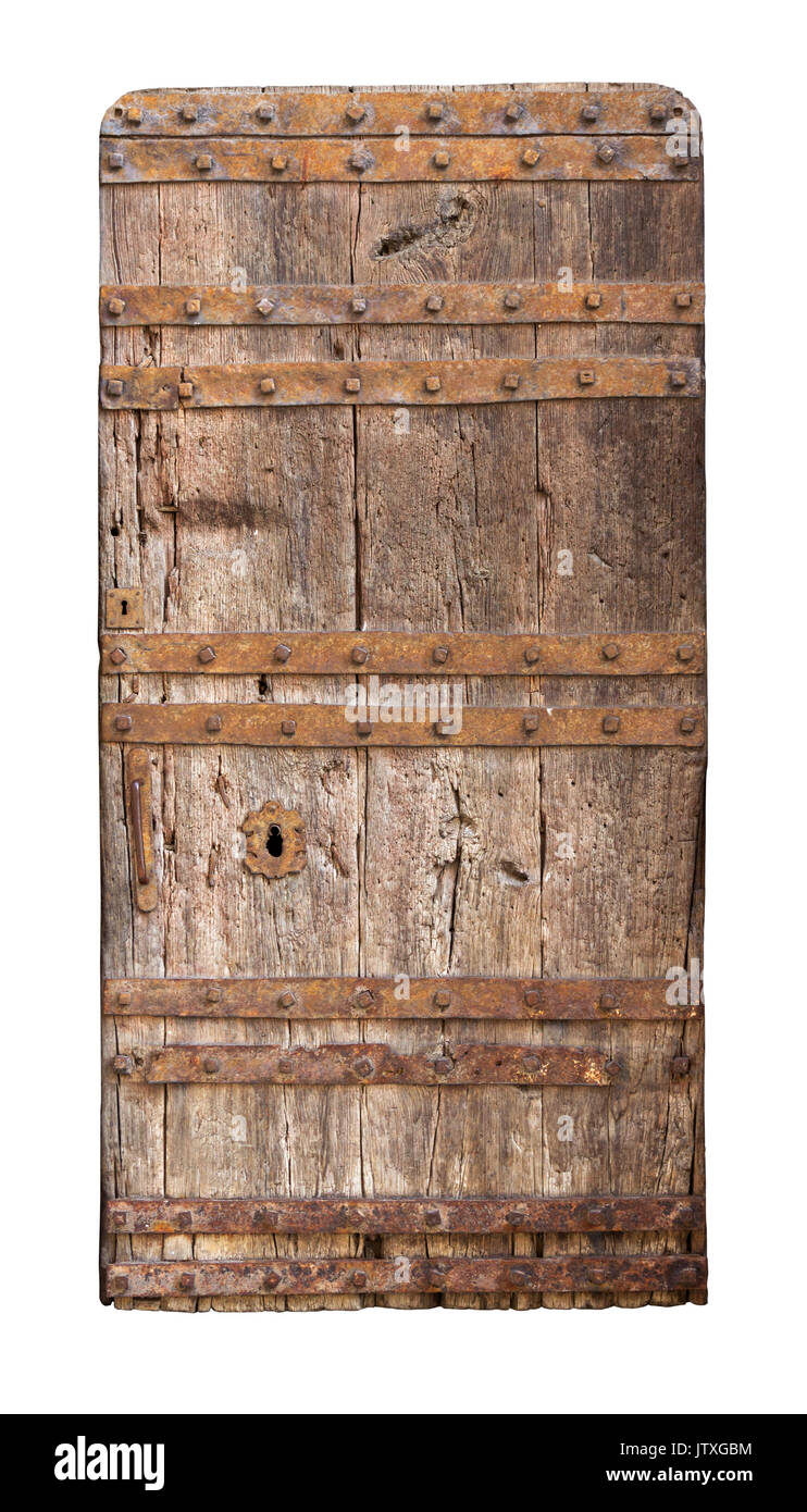 Grunge porte en bois. Isolé sur fond blanc Banque D'Images