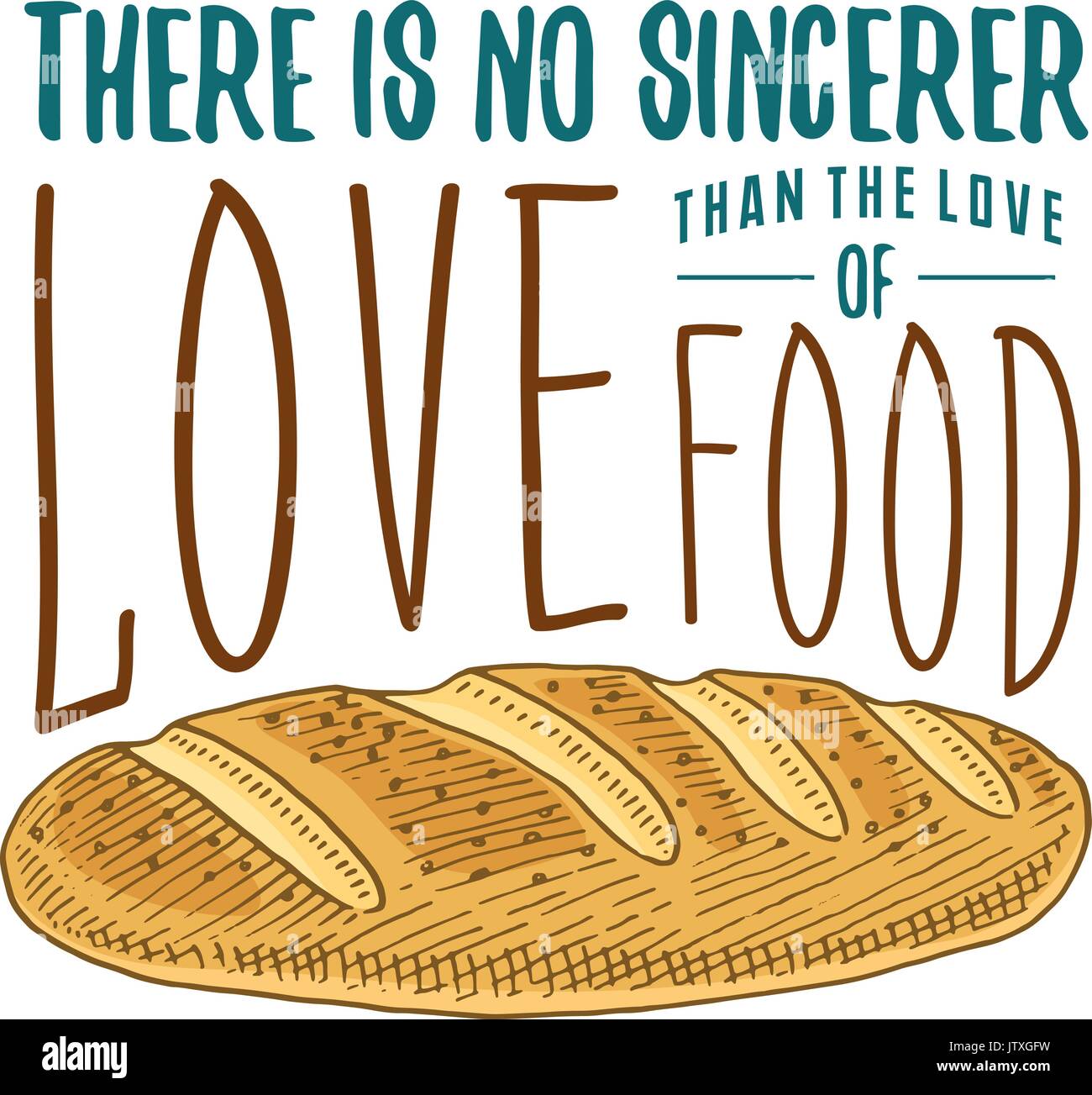 Pain et du pain ou de cuisine, de trucs pour la cuisson au four. Décoration menu logo emblème ou l'étiquette, gravé à la main dans de vieux croquis ou et esprit vintage. Il n'y a pas d'amour de la nourriture. sincerer Illustration de Vecteur