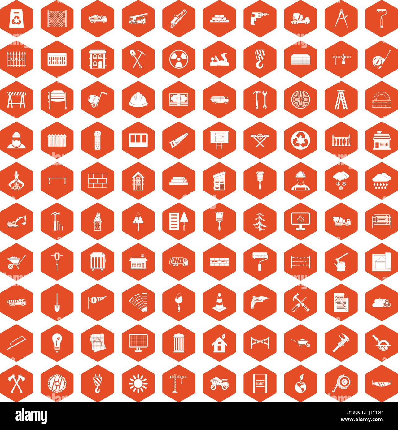 Matériaux de construction 100 icônes orange hexagonale Illustration de Vecteur