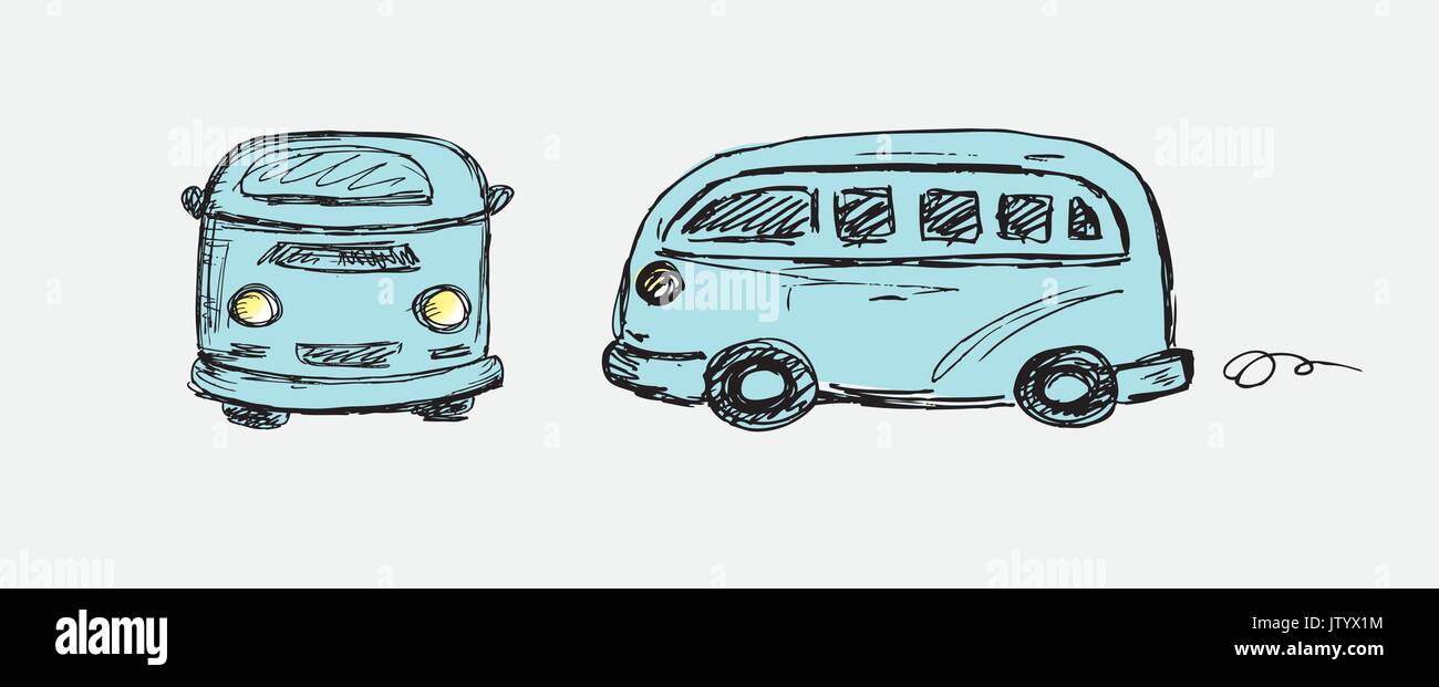 Hand drawn retro van , vector illustration Illustration de Vecteur