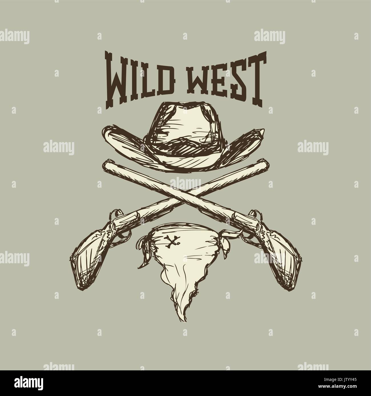 Cowboy hat and scarf,fusil, Illustration de Vecteur