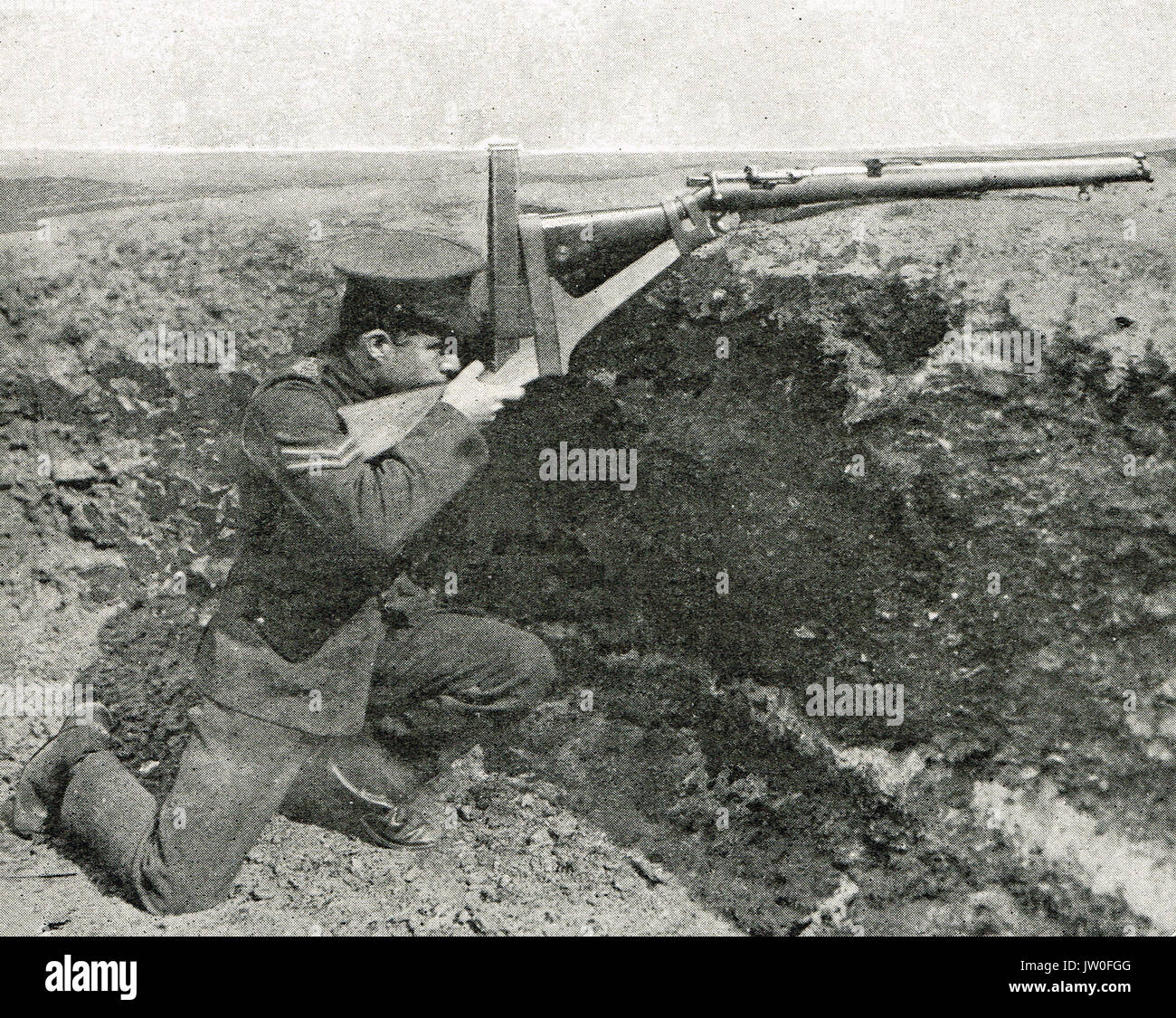 Guerre de tranchées défensives, un périscope, fusil WW1 Banque D'Images