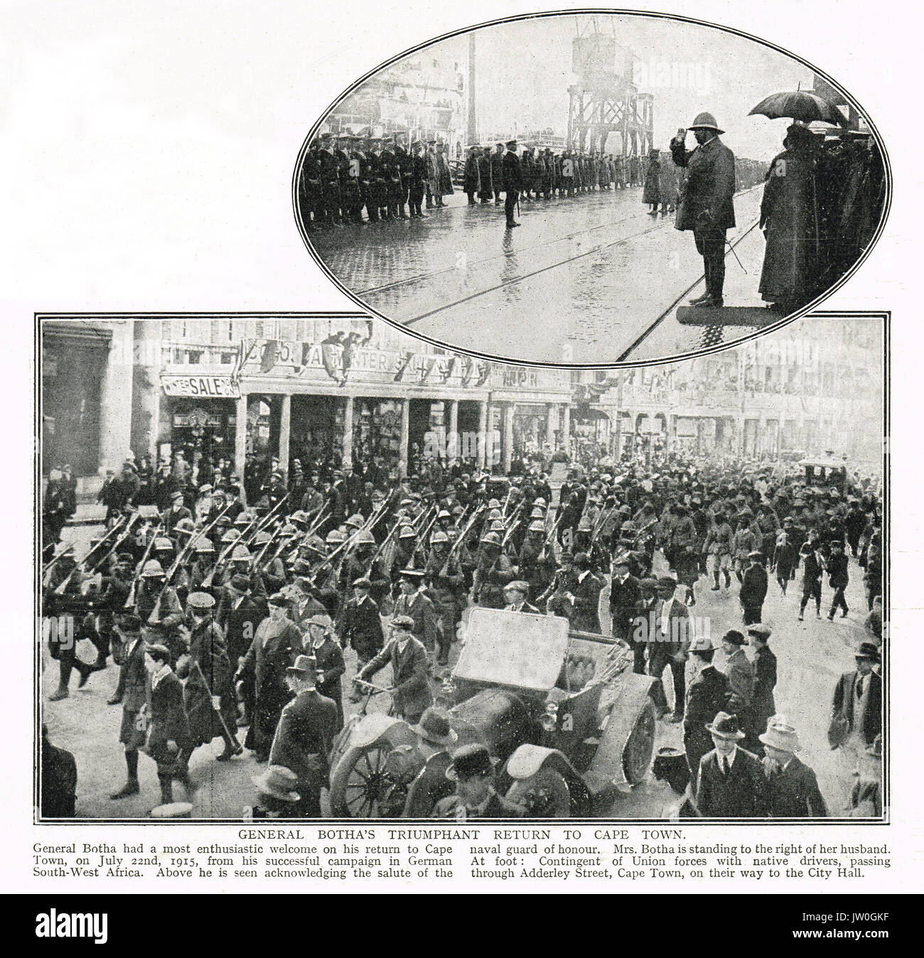 Retour triomphal du général Botha à Cape Town, WW1 Banque D'Images