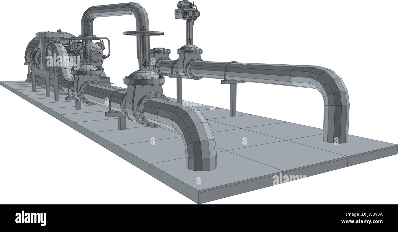Pompe d'équipement industriel. Wire-frame. Format EPS10. Le rendu 3D de vecteur Illustration de Vecteur