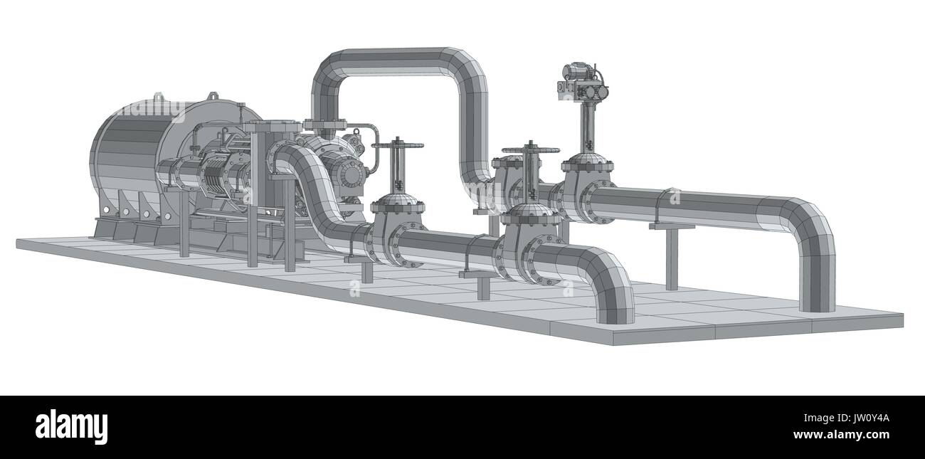 Pompe d'équipement industriel. Wire-frame. Format EPS10. Le rendu 3D de vecteur Illustration de Vecteur