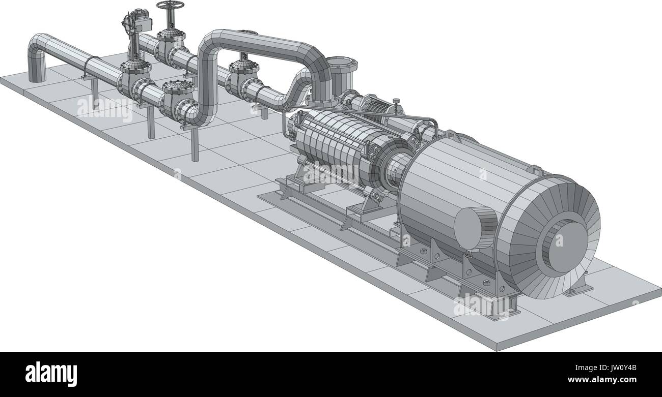 Pompe d'équipement industriel. Wire-frame. Format EPS10. Le rendu 3D de vecteur Illustration de Vecteur
