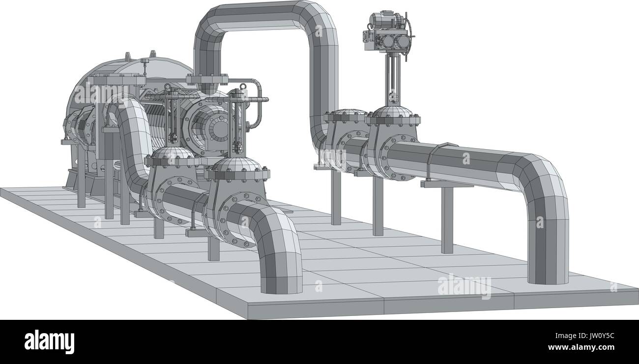 Pompe d'équipement industriel. Wire-frame. Format EPS10. Le rendu 3D de vecteur Illustration de Vecteur