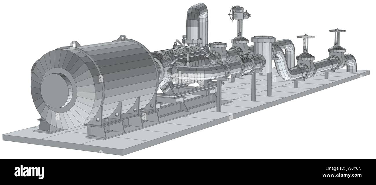 Pompe d'équipement industriel. Wire-frame. Format EPS10. Le rendu 3D de vecteur Illustration de Vecteur
