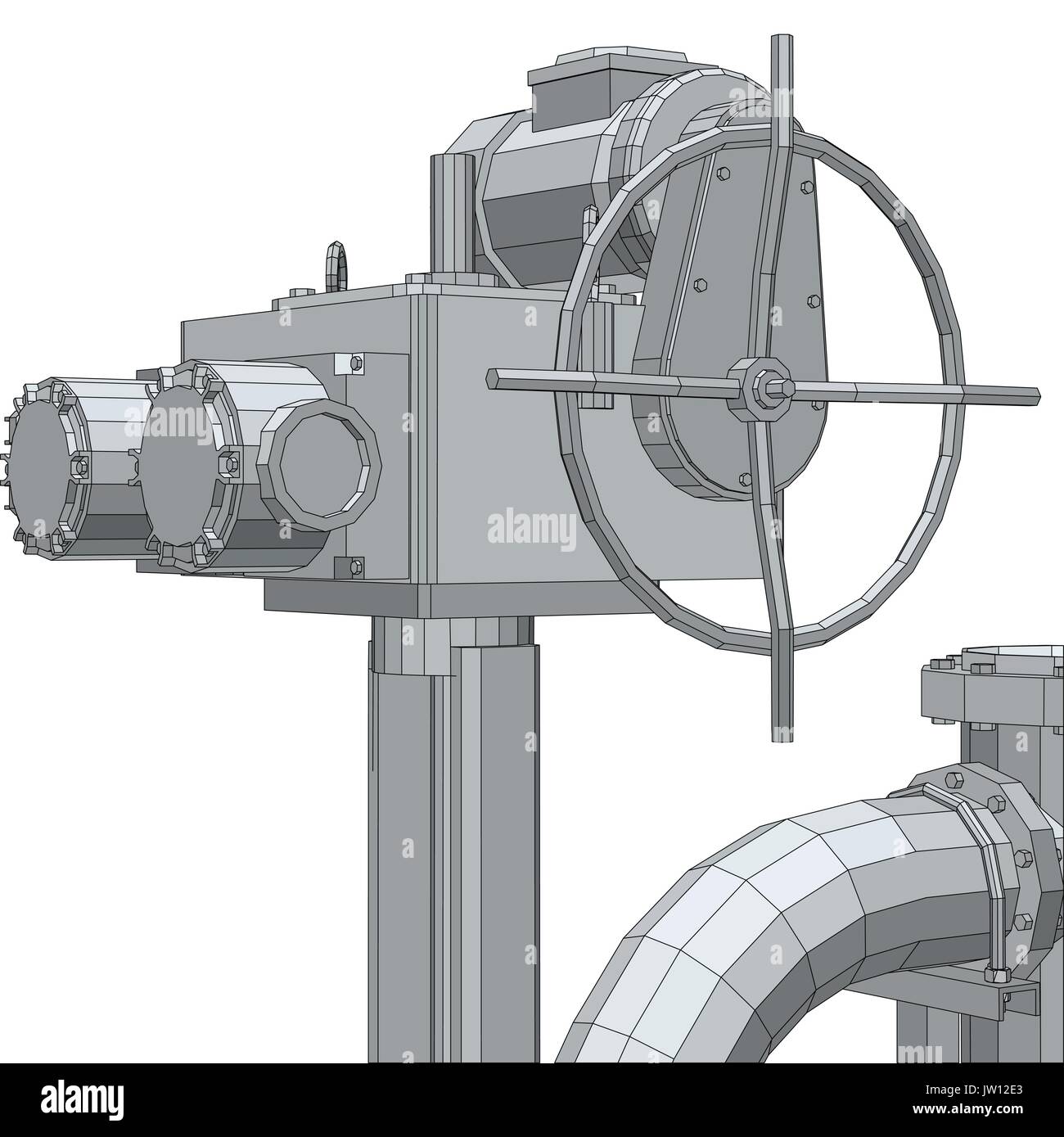 L'équipement industriel vanne à commande électrique. Wire-frame. Format EPS10. Le rendu 3D de vecteur Illustration de Vecteur