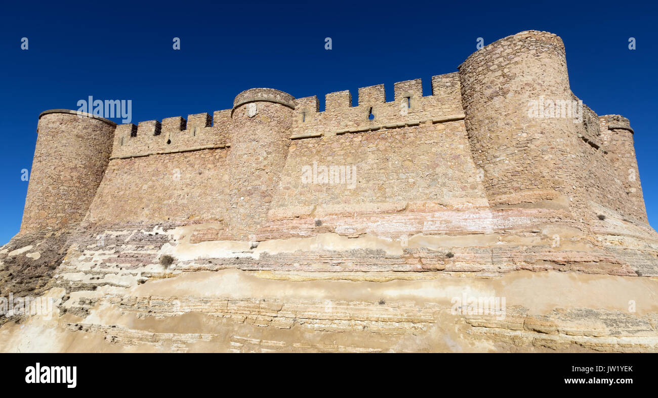 Gros plan du château. Chinchilla de Monte-Aragon, province d'Albacete, Espagne Banque D'Images