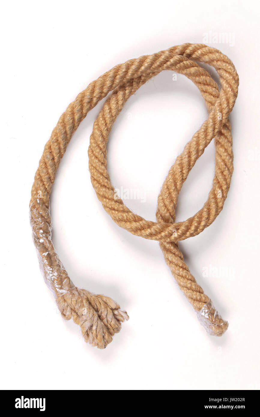 Ancien noeud liée corde sur fond blanc Banque D'Images