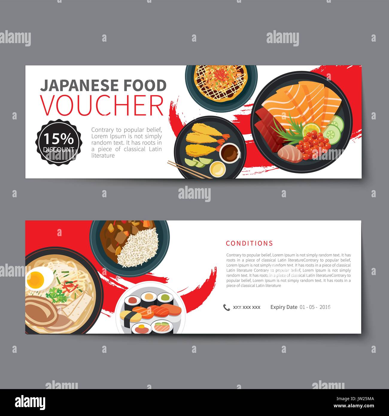 Coupon alimentaire japonais design plat modèle d'escompte Illustration de Vecteur