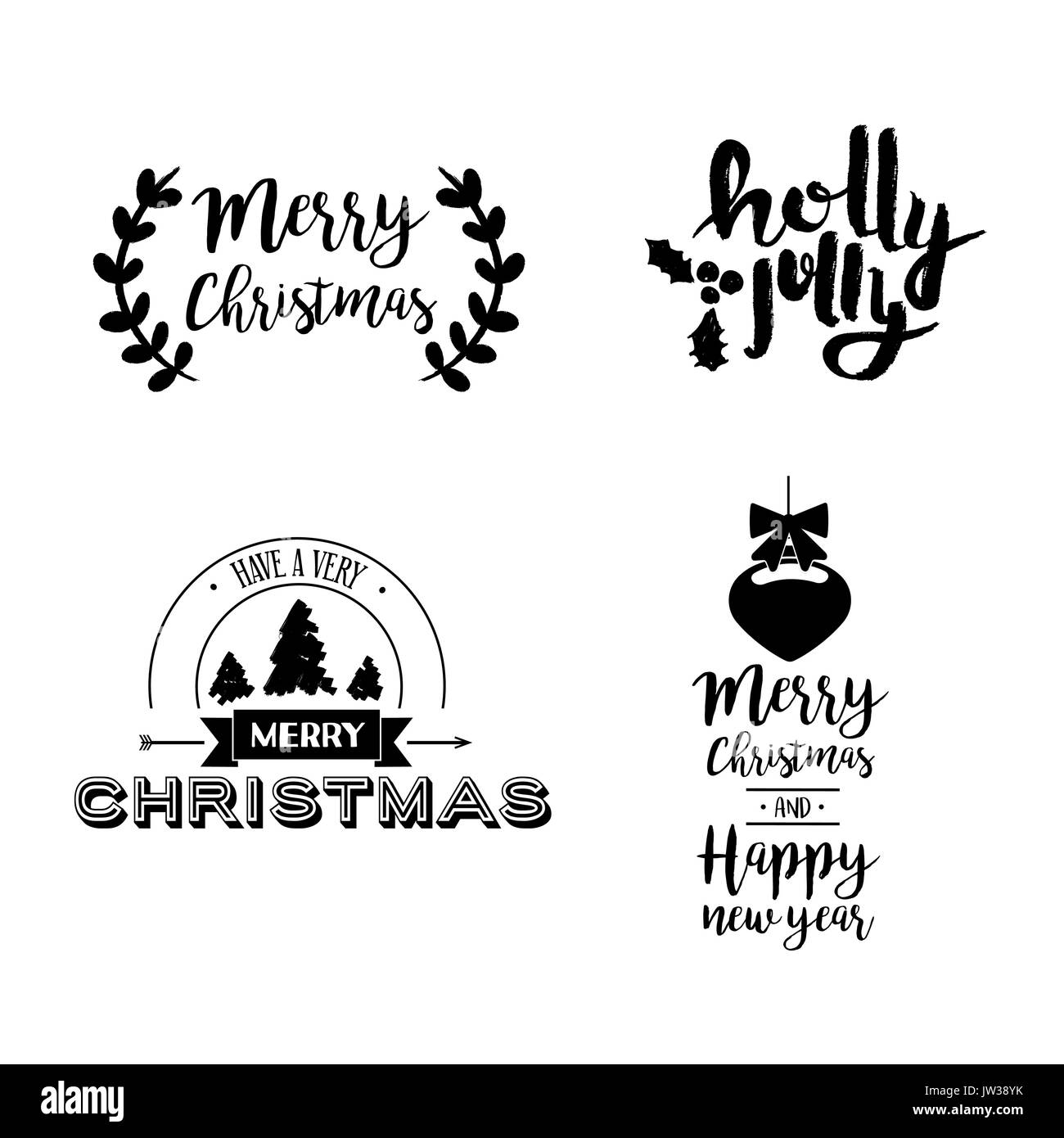 Joyeux Noël, calligraphie set text design lettrage pour les fêtes. Typographie manuscrite créatifs font l'illustration. Vecteur EPS10. Illustration de Vecteur