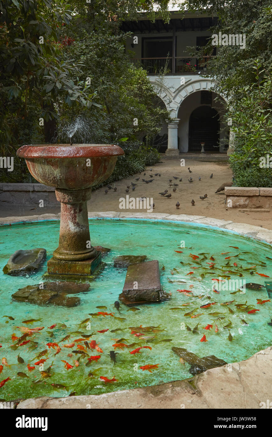 Les poissons et les tortues sur étang en cour de monastère franciscain attaché à l'église de San Francisco, Santiago, Chili, Amérique du Sud Banque D'Images
