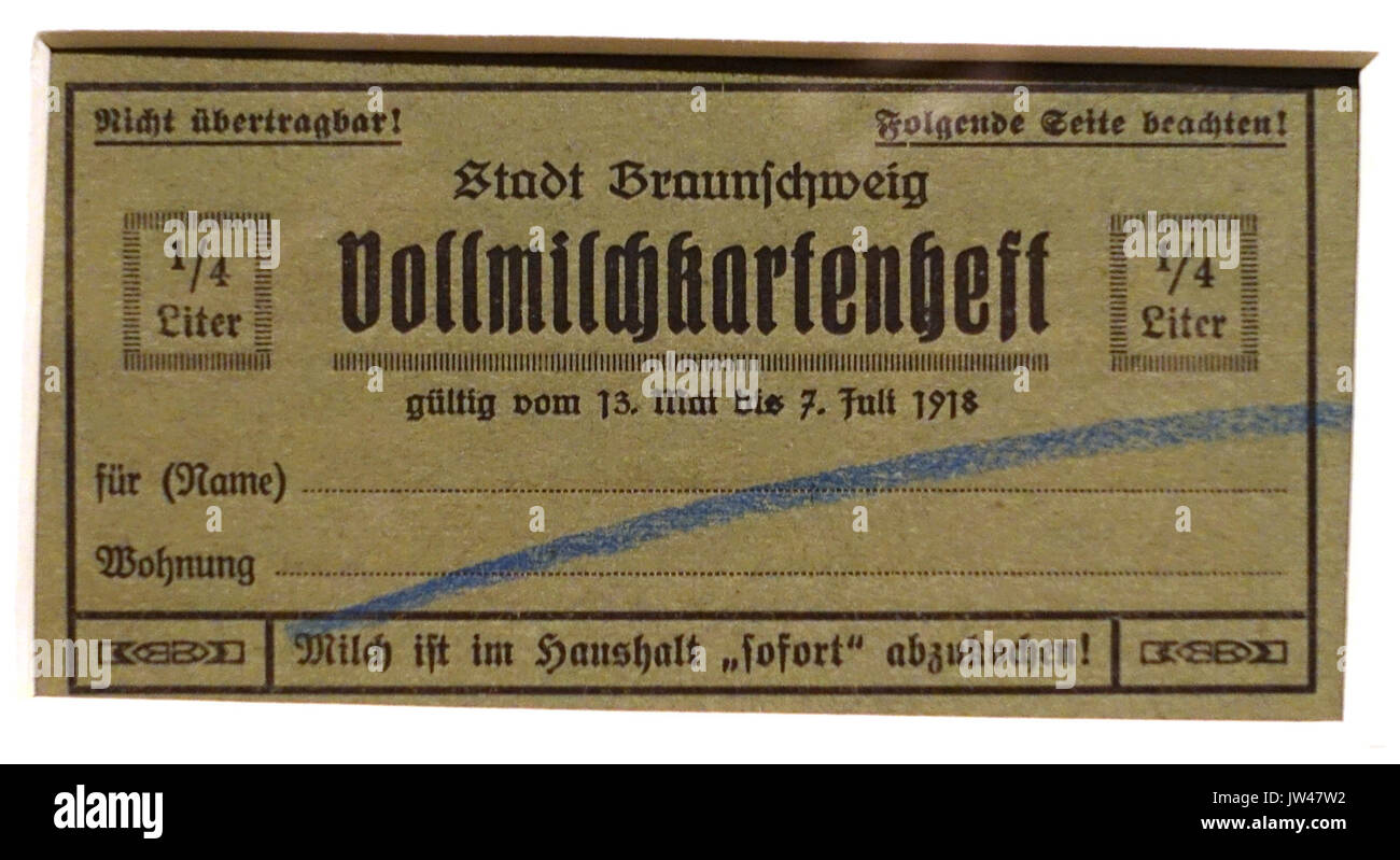 Carte de ration de lait, Braunschweig, 1918 DSC04683 ANNONCE Braunschweigisches Landesmuseum Banque D'Images