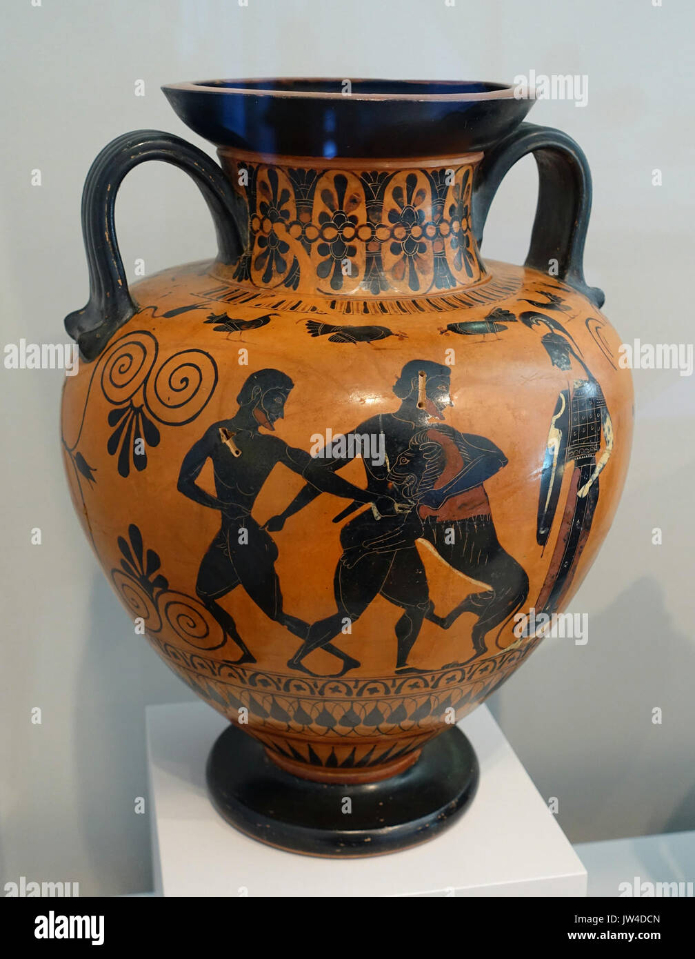 Héraclès et le lion de Némée, avec Thésée et le Minotaure, cou amphora (Pot de rangement), Grec, Grenier, 540 530 avant J.-C., terre cuite, technique de la figure noire M Arthur Sackler Museum, Harvard University DSC01551 Banque D'Images