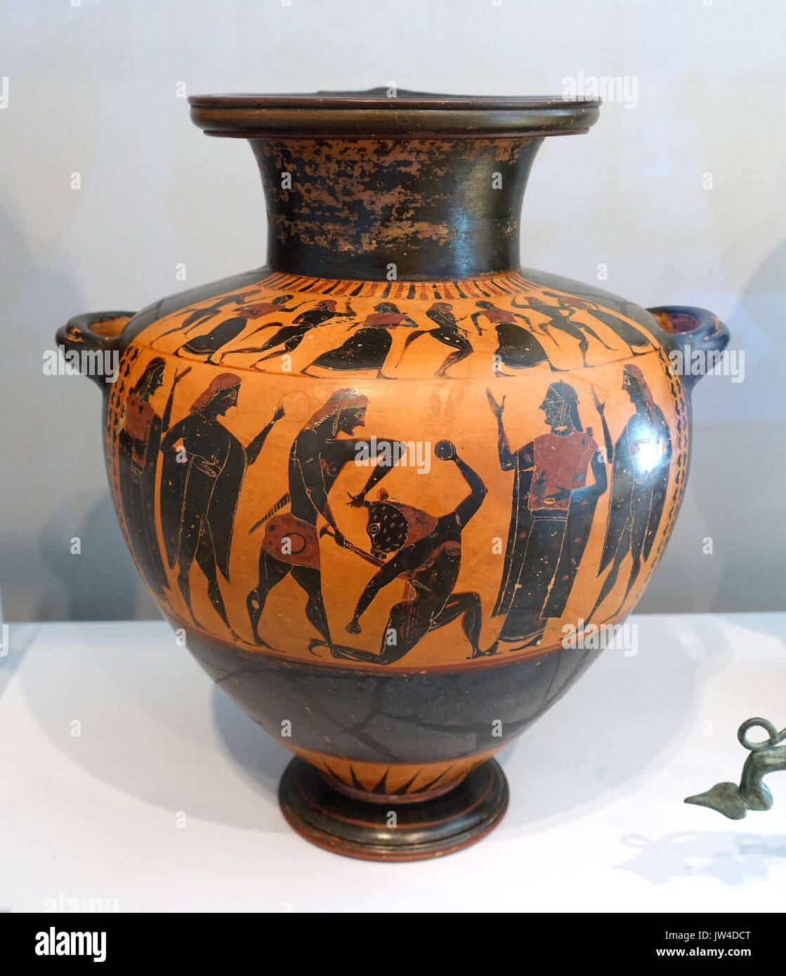 Thésée et le Minotaure, hydria (pot d'eau), Grec, Grenier, 550 530 avant J.-C., terre cuite, technique de la figure noire M Arthur Sackler Museum, Harvard University DSC01553 Banque D'Images