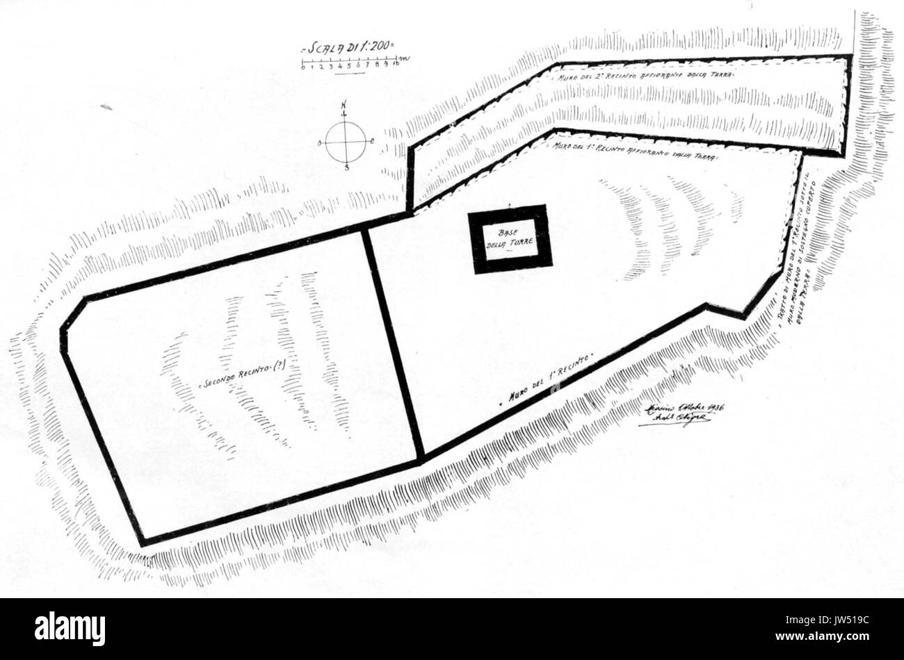 Fig 37, Castello di Chioggia del XI sec, pianta, p150, dis nigra nigra, Ott 1936, il novarese Banque D'Images