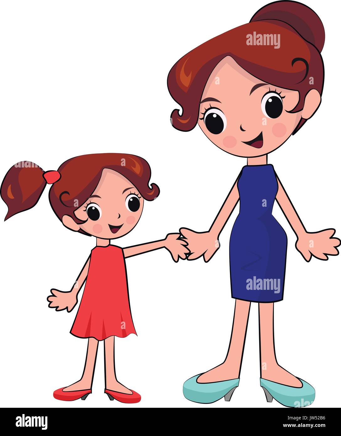 Mère et fille se tenant la main sur un pied Illustration de Vecteur