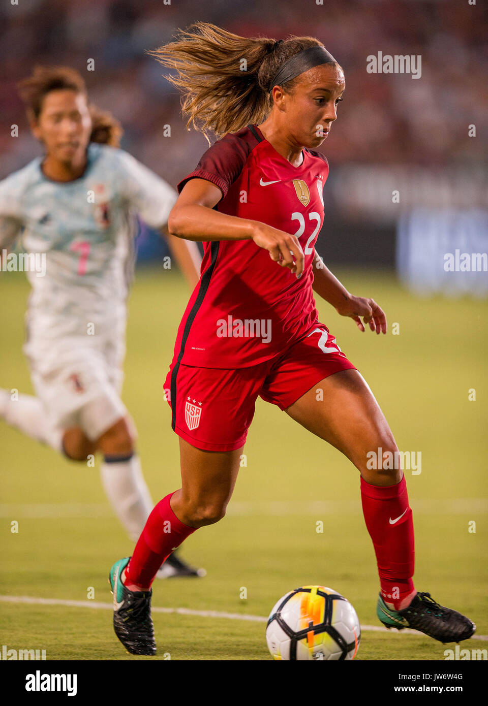 03 août 2017, Carson, CA...l'avant aux États-Unis (22) Mallory Pugh durs pour le net lors d'un tournoi de Nations women's match entre les États-Unis d'Amérique contre le Japon le Jeudi, août 03, 2017 au Centre, dans la région de Carson StubHub, CA. Les États-Unis Japon défait 3-0. (Crédit obligatoire : Juan Lainez / MarinMedia.org / Cal Sport Media) (photographe complet, et de crédit requise) Banque D'Images