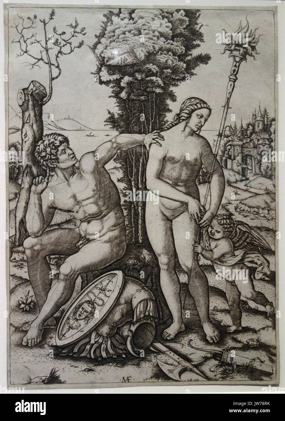 Mars, Vénus et Cupidon, par Marcantonio Raimondi, gravure, 1508 National Museum of Western Art, Tokyo DSC08241 Banque D'Images